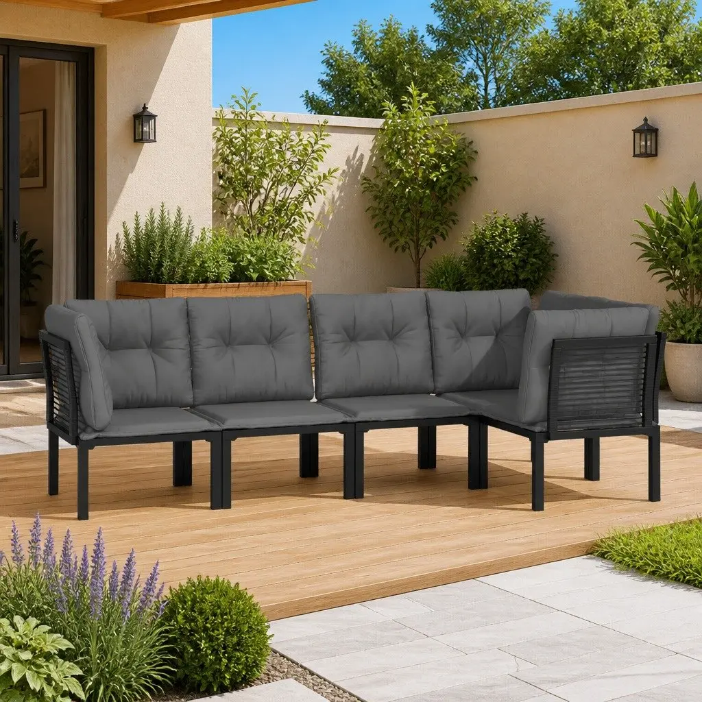 5 Piece Outdoor Garden Lounge Set Weather-Resistant PE Poly Rattan Black
