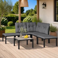 6 Piece Outdoor Garden Lounge Set Black Grey Poly Rattan Furniture Patio Seating