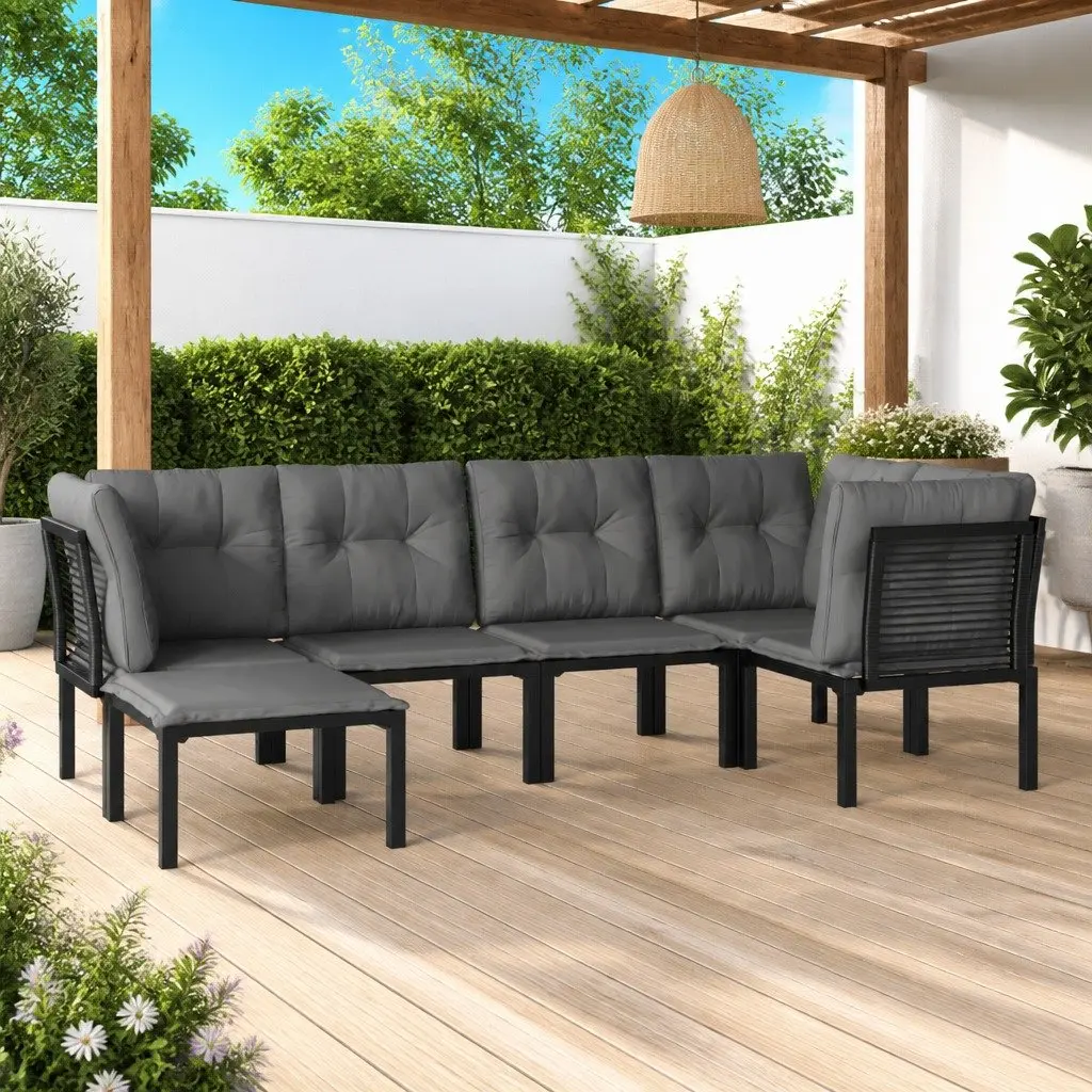 6 Piece Garden Lounge Set Outdoor Furniture Poly Rattan Patio Sectional Black