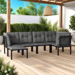 6 Piece Garden Lounge Set Outdoor Furniture Poly Rattan Patio Sectional Black