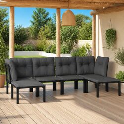 6 Piece Garden Lounge Set Outdoor Furniture Poly Rattan Patio Sectional Black