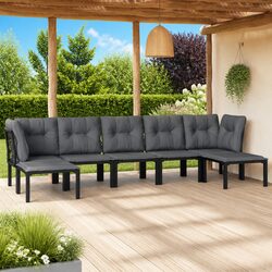 7 Piece Outdoor Garden Lounge Set Black Grey Poly Rattan Furniture Modular