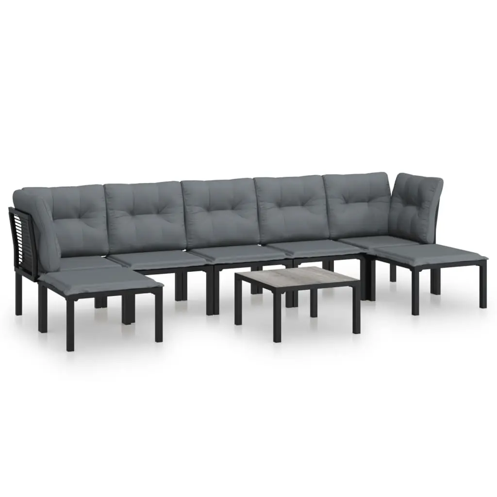 Outdoor Garden Lounge Set 8 Piece Black Grey Poly Rattan Furniture Patio Sofa
