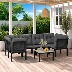Garden Lounge Set 7 Piece Outdoor Furniture Black Grey Poly Rattan Modular