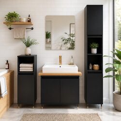 3 Piece Bathroom Cabinet Set Black Storage Furniture Engineered Wood Modern