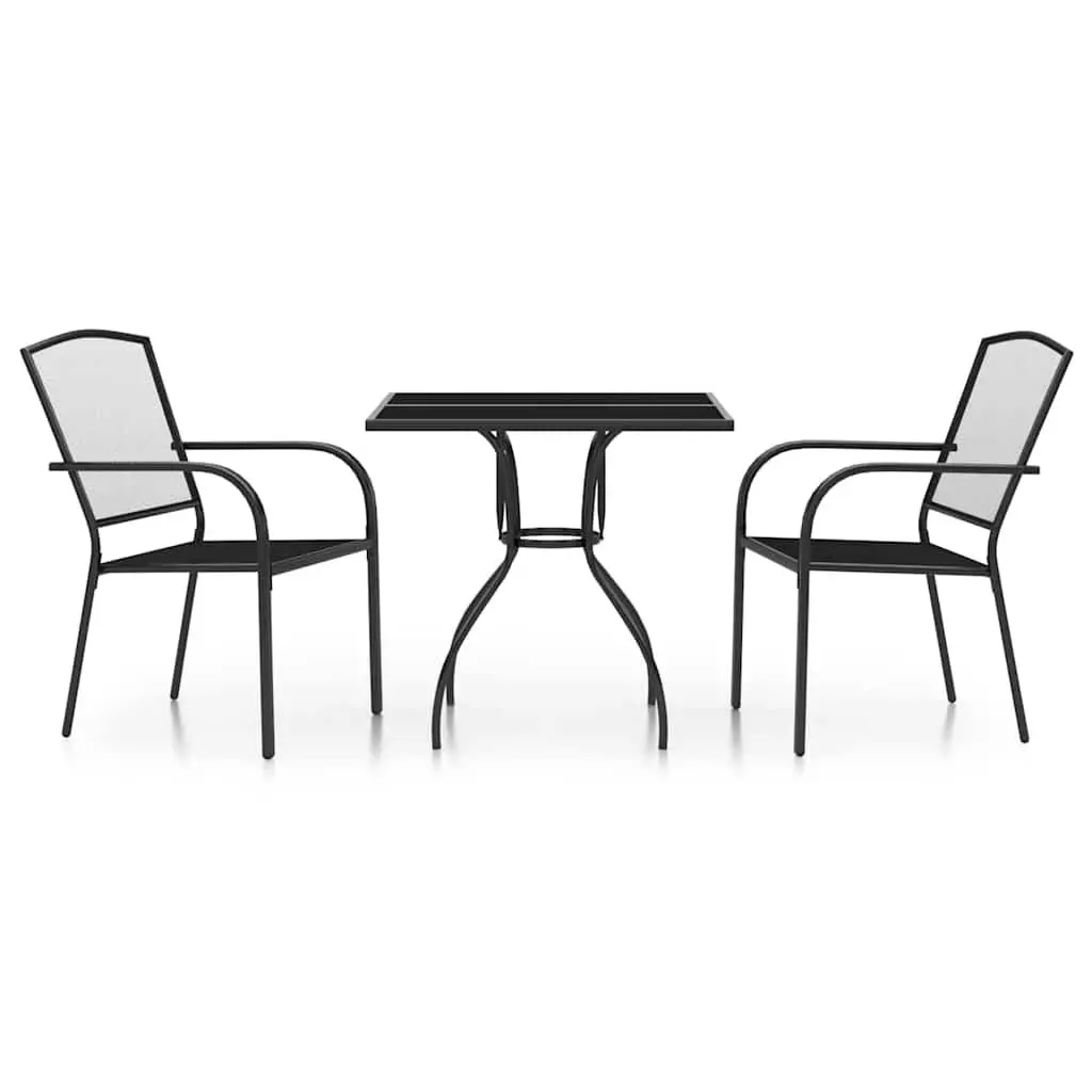 Outdoor Dining Set 3 Piece Garden Furniture Anthracite Steel Stackable Chairs