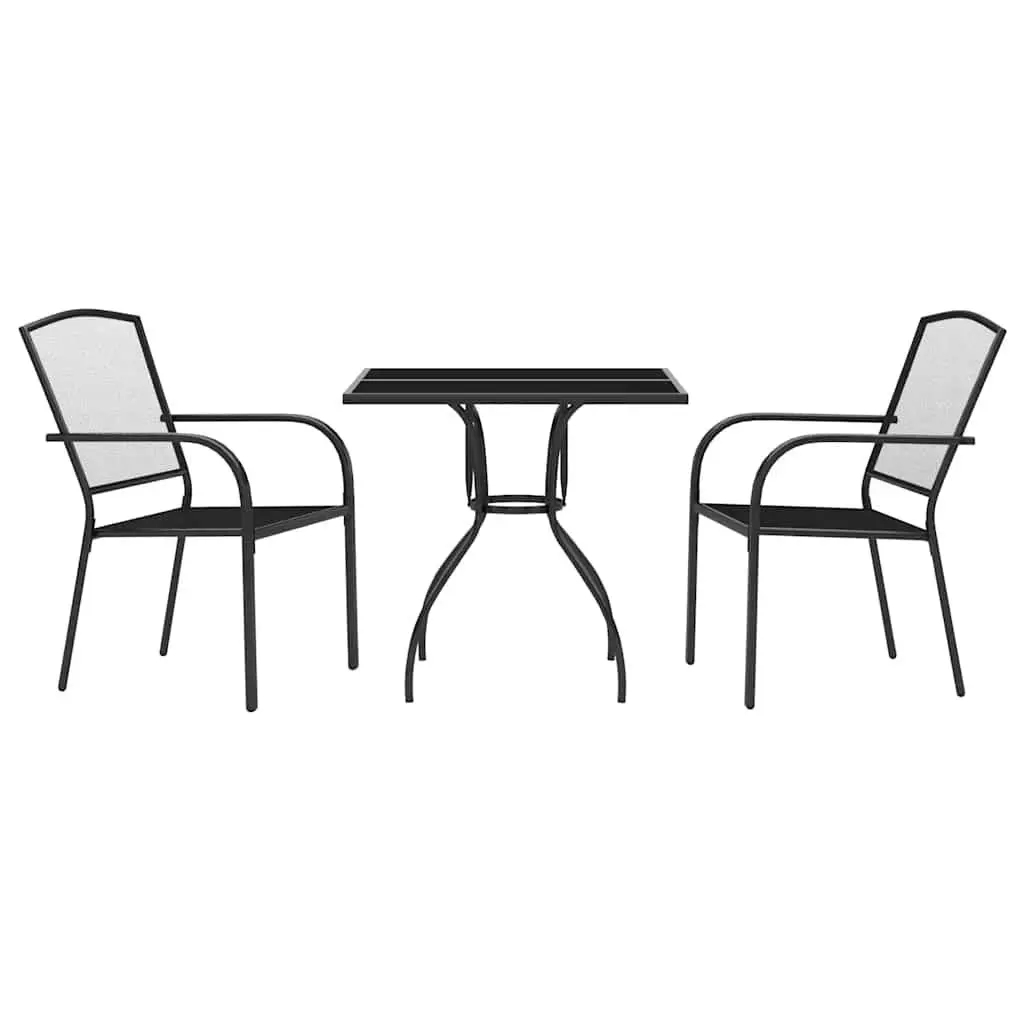 Outdoor Dining Set 3 Piece Garden Furniture Anthracite Steel Stackable Chairs