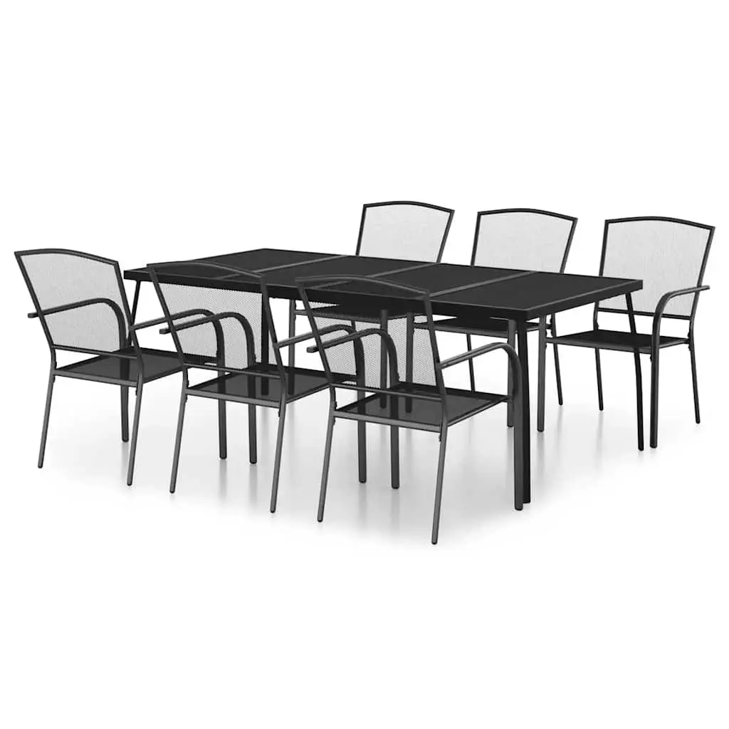 Outdoor Dining Set Stackable Chairs Steel Anthracite 7 Piece