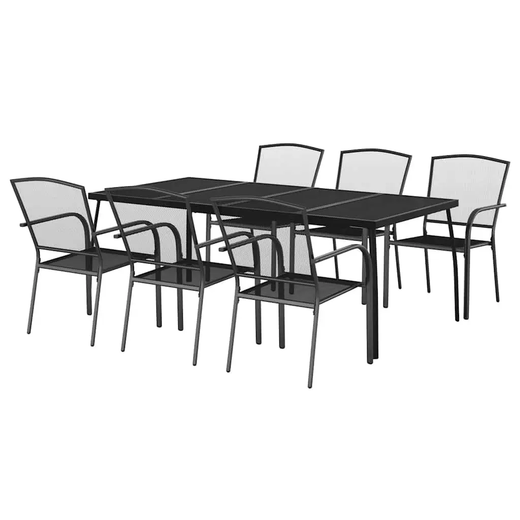 Outdoor Dining Set Stackable Chairs Steel Anthracite 7 Piece
