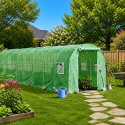 Greenhouse Steel Frame 12m² Garden Plant House 6x2x2m Roll-up Doors Windows