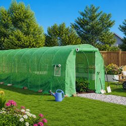 Greenhouse 20 m² Steel Frame Garden Plant House with Roll-Up Door Mesh Windows