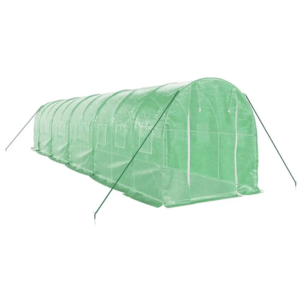 Greenhouse Steel Frame 20 m² Green PE Cover with Roll-Up Door and Mesh Windows