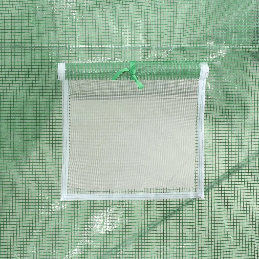 Greenhouse Steel Frame 20 m² Green PE Cover with Roll-Up Door and Mesh Windows
