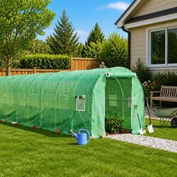 Greenhouse 24 m² Steel Frame Garden Plant House 12x2x2m Roll-Up Door Mesh