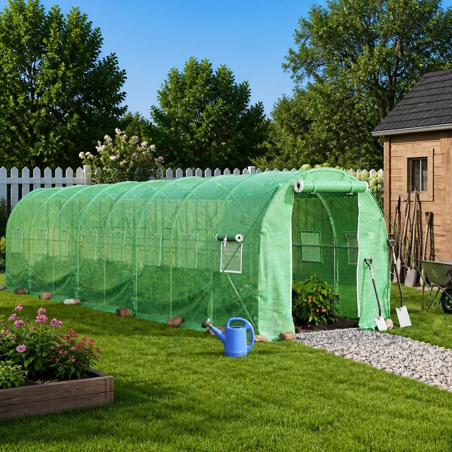 Greenhouse 44m² Steel Frame PE Cover Garden Plant House 22x2x2m Green
