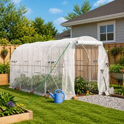 Greenhouse 8m² Steel Frame White 4x2x2 m Garden Plant House Roll-Up Door