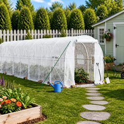 Greenhouse 48m² Steel Frame White Garden Plant House 24x2x2m Roll-Up Door