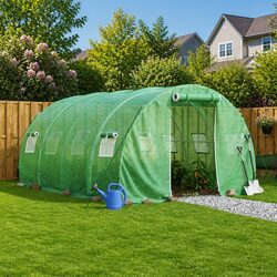 Greenhouse 12 m² with Steel Frame Roll-Up Door Mesh Windows Garden Plant House