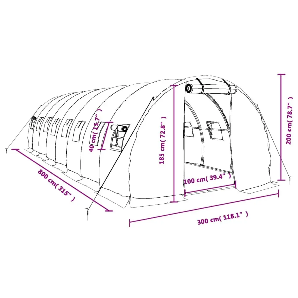 Greenhouse Steel Frame PE Cover 24 m² Green Outdoor 8x3x2 m