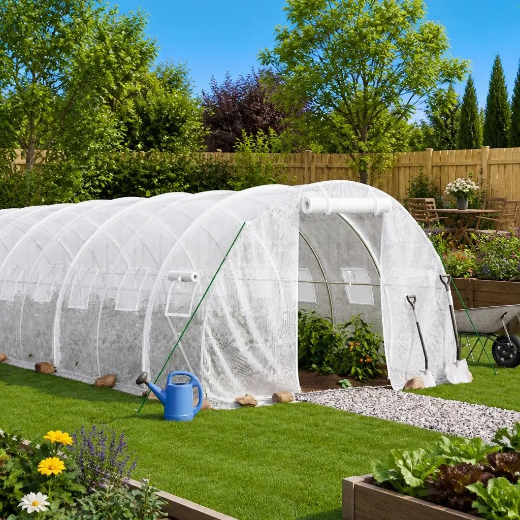 Greenhouse PE Cover Steel Frame 18x3x2m White Durable Outdoor Plant House