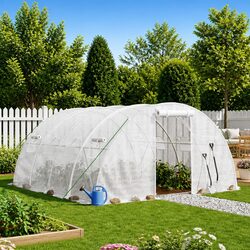 Greenhouse 4x4x2m 16m² Steel Frame White PE Cover Garden Plant House