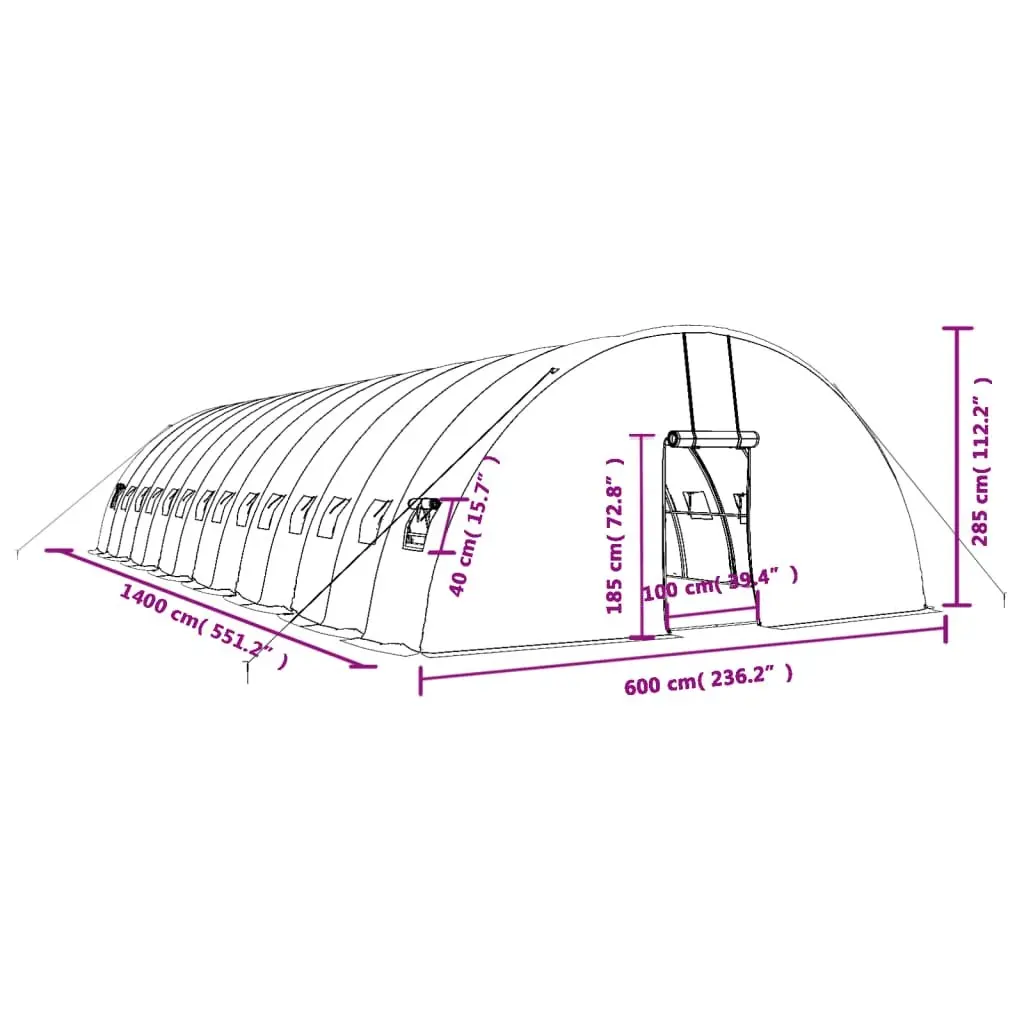 Greenhouse Spacious 14x6x2.85m Green Steel Frame PE Cover for Garden Plant House