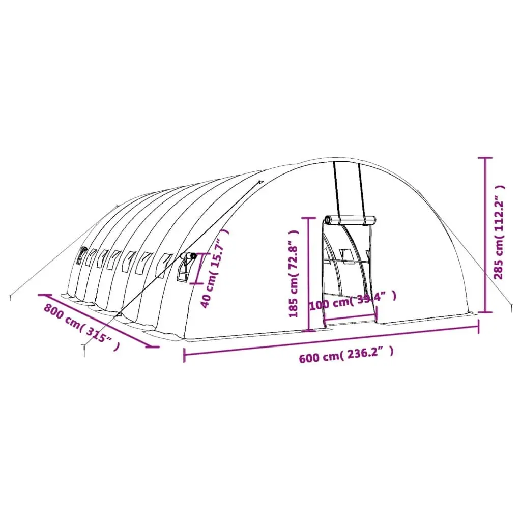 Greenhouse Spacious 48 m² White Steel Frame 8x6x2.85m Outdoor Plant House