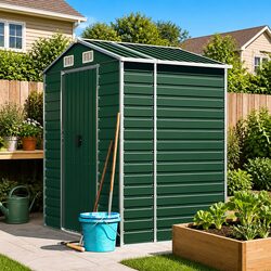 Garden Shed Galvanised Steel Outdoor Storage Tool House Green 191x130x198cm