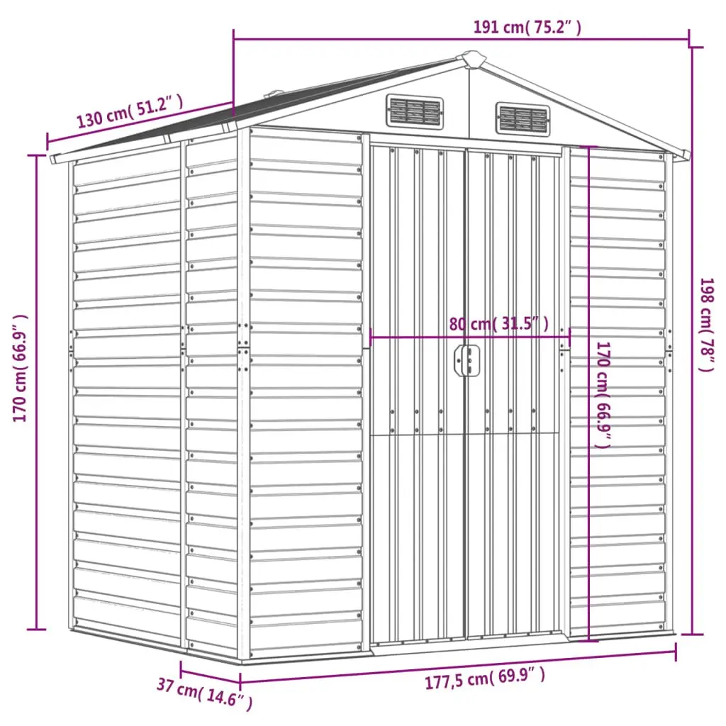 Garden Shed Galvanised Steel Outdoor Storage Tool House Green 191x130x198cm