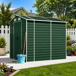 Garden Shed Green 191x215x198 cm Galvanised Steel Outdoor Storage Tools