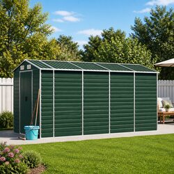 Garden Shed Green Outdoor Storage Galvanised Steel Tool House 191x385x198cm