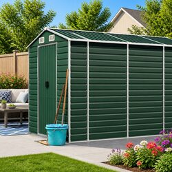 Garden Shed Green 191x470x198cm Galvanised Steel Outdoor Storage Tool House