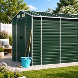 Garden Shed Green 191x640x198 cm Galvanised Steel Outdoor Storage Tool House