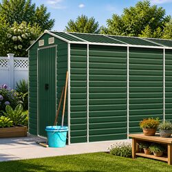 Garden Shed Galvanised Steel 191x725x198cm Green Outdoor Storage Tool House