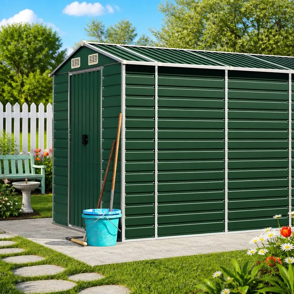 Garden Shed Green 191x810x198 cm Galvanised Steel Outdoor Storage Tool House
