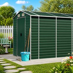 Garden Shed Green 191x810x198 cm Galvanised Steel Outdoor Storage Tool House