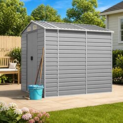 Garden Shed Grey Galvanised Steel Outdoor Storage Tool House 191x215x198cm