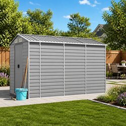 Garden Shed Galvanised Steel Grey Outdoor Storage Tool House 191x300x198cm
