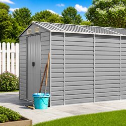 Garden Shed Grey Metal Outdoor Storage Tool House Galvanised Steel 191x725x198