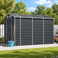 Garden Shed Anthracite 191x300x198 cm Outdoor Storage Galvanised Steel Tool