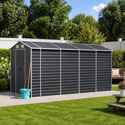 Garden Shed Anthracite 191x385x198 cm Galvanised Steel Outdoor Storage Tool