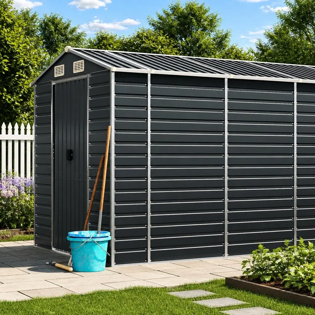 Garden Shed Anthracite Outdoor Storage Galvanised Steel Tool House Shelter