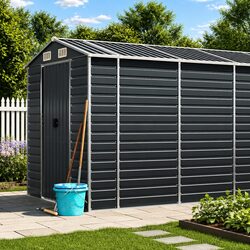 Garden Shed Anthracite Outdoor Storage Galvanised Steel Tool House Shelter