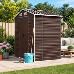 Garden Shed Brown 191x130x198 cm Galvanised Steel Outdoor Storage Tool House