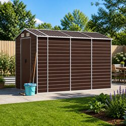 Garden Shed Brown 191x300x198cm Galvanised Steel Outdoor Storage Tool House