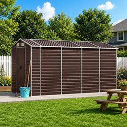 Garden Shed Brown 191x385x198 cm Galvanised Steel Outdoor Storage Tool House