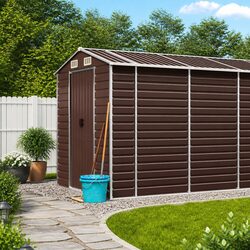 Garden Shed Brown 191x470x198cm Galvanised Steel Outdoor Storage Tool House