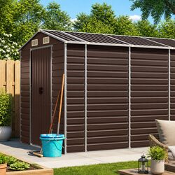 Garden Shed Brown 191x555x198 cm Galvanised Steel Outdoor Storage Tool House