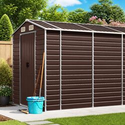 Garden Shed Brown 191x640x198 cm Outdoor Storage Galvanised Steel Tool House
