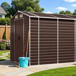 Garden Shed Brown 191x725x198 cm Galvanised Steel Outdoor Storage Tool House